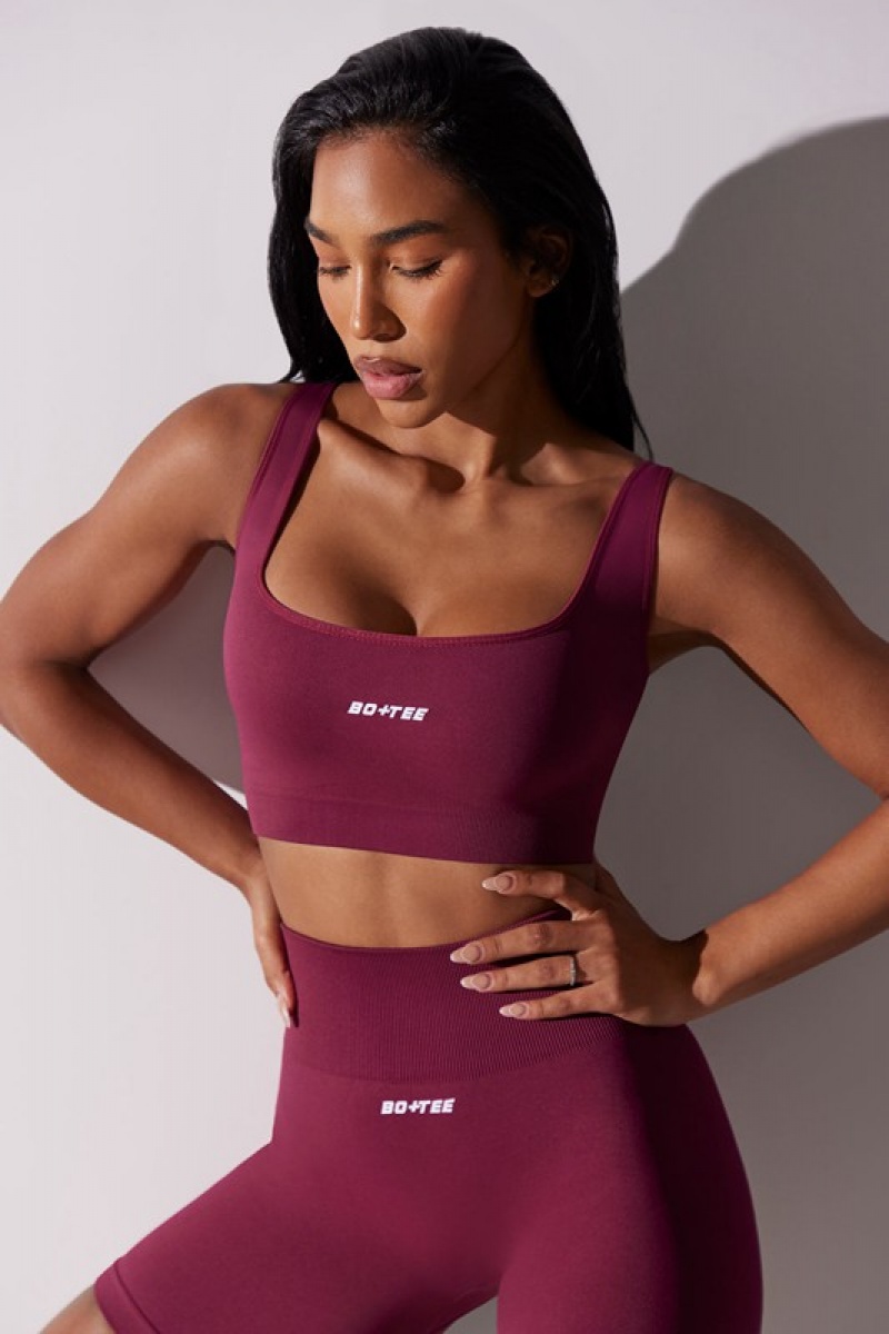 Purple Women's Bo And Tee Open Back Square Neck Sports Bra | 42079-KUHG