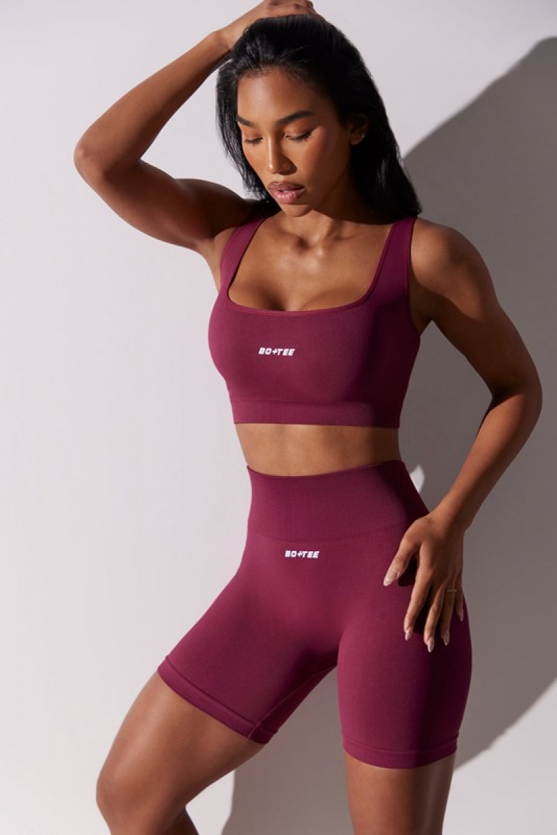 Purple Women's Bo And Tee Open Back Square Neck Sports Bra | 42079-KUHG