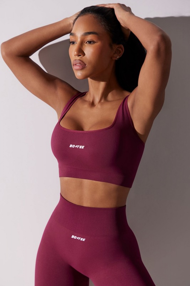 Purple Women's Bo And Tee Open Back Square Neck Sports Bra | 42079-KUHG