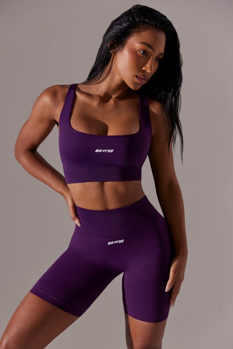 Purple Women's Bo And Tee Open Back Square Neck Sports Bra | 34128-NQOK