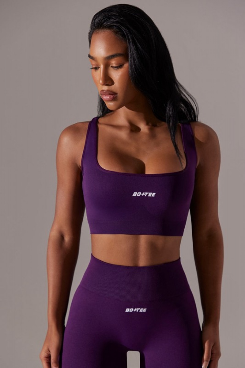 Purple Women's Bo And Tee Open Back Square Neck Sports Bra | 34128-NQOK