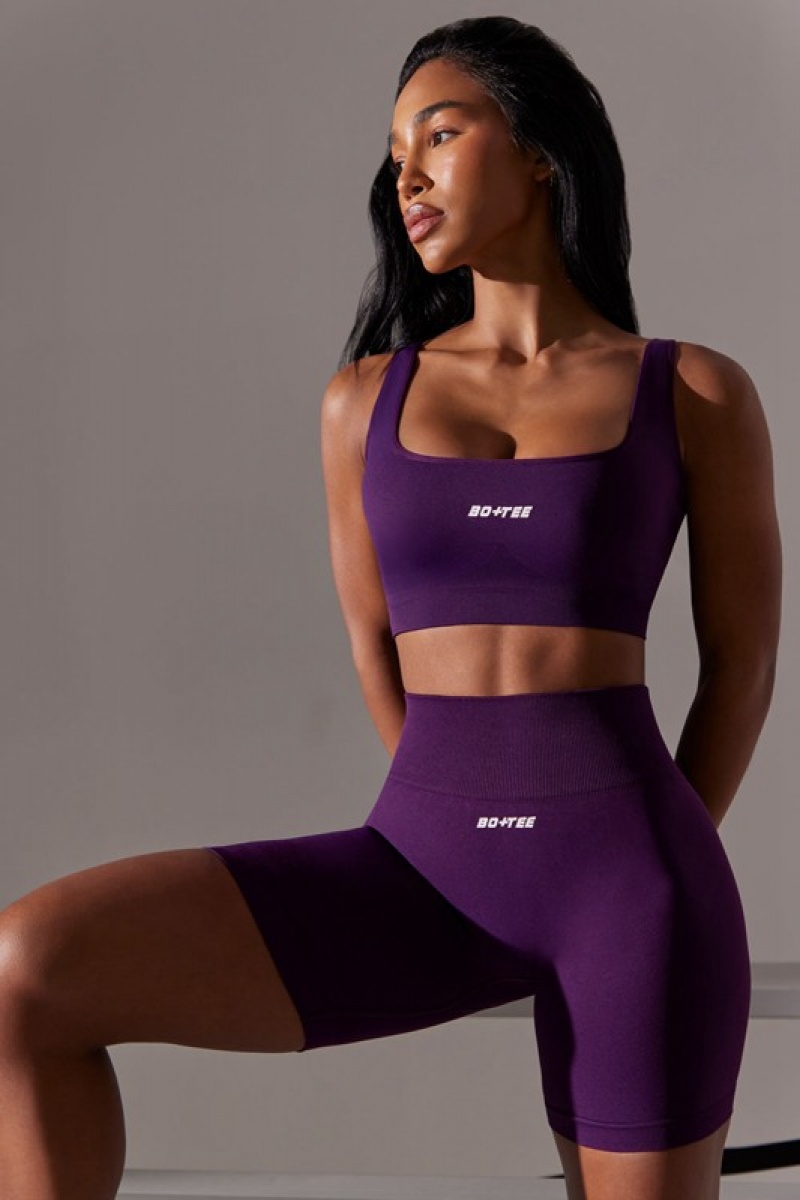 Purple Women's Bo And Tee Open Back Square Neck Sports Bra | 34128-NQOK