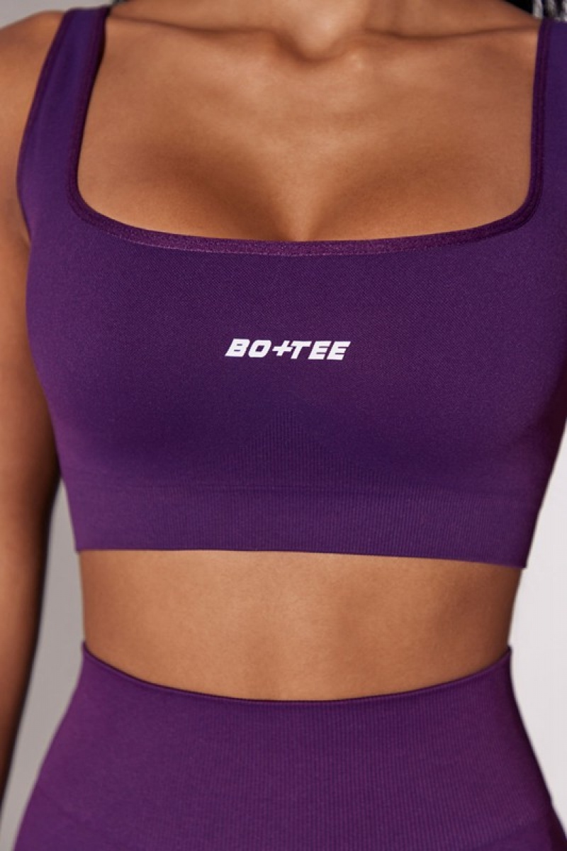 Purple Women's Bo And Tee Open Back Square Neck Sports Bra | 34128-NQOK