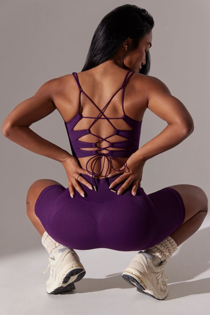 Purple Women\'s Bo And Tee Open Back Square Neck Sports Bra | 34128-NQOK