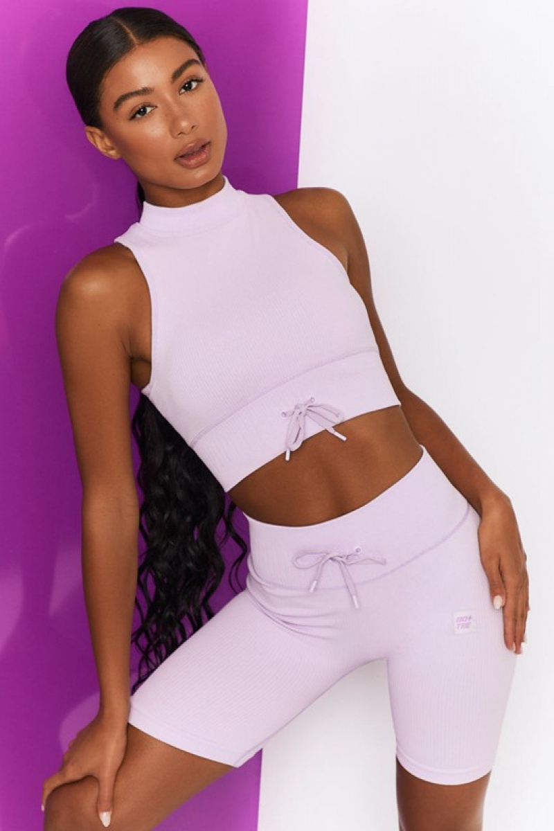 Purple Women's Bo And Tee Ribbed High Neck Crop Tops | 96083-WMES