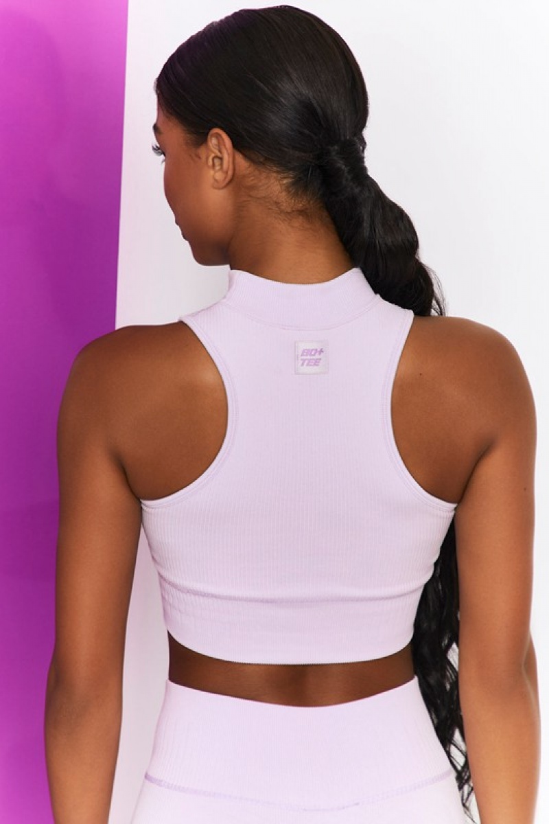 Purple Women's Bo And Tee Ribbed High Neck Crop Tops | 96083-WMES