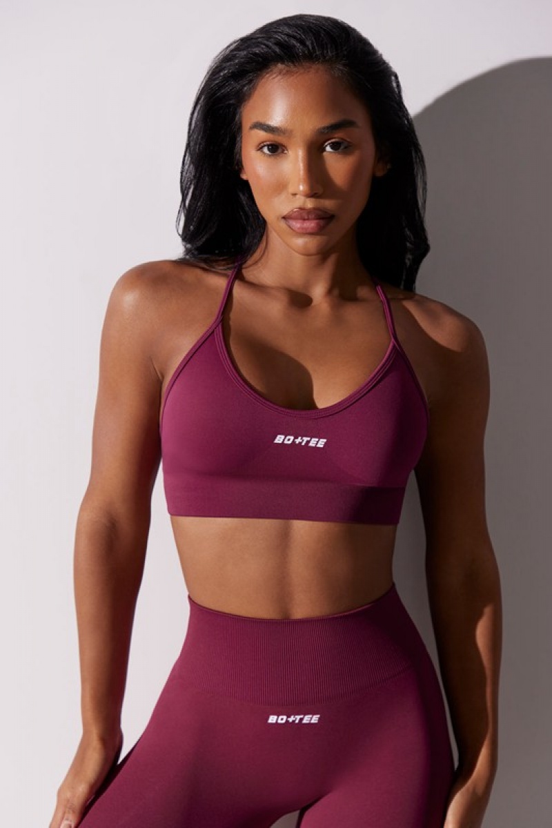 Purple Women's Bo And Tee Scoop Neck Multi Strap Sports Bra | 91047-YFAD