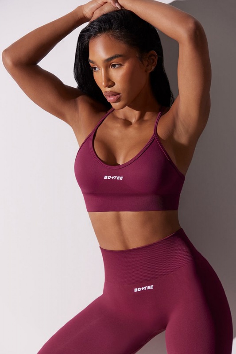 Purple Women's Bo And Tee Scoop Neck Multi Strap Sports Bra | 91047-YFAD