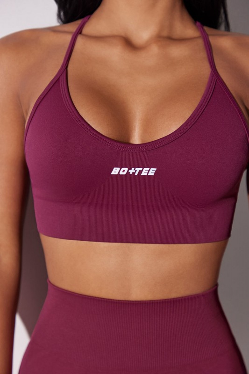 Purple Women's Bo And Tee Scoop Neck Multi Strap Sports Bra | 91047-YFAD