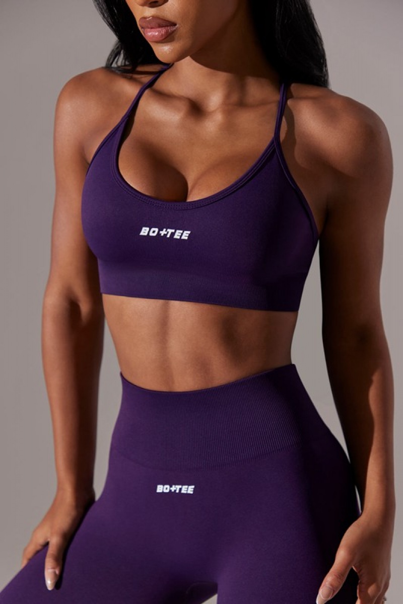 Purple Women's Bo And Tee Scoop Neck Multi Strap Sports Bra | 06941-NRYO