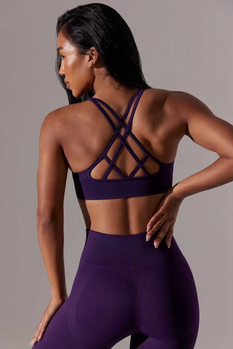 Purple Women's Bo And Tee Scoop Neck Multi Strap Sports Bra | 06941-NRYO