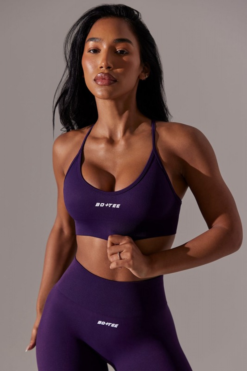 Purple Women's Bo And Tee Scoop Neck Multi Strap Sports Bra | 06941-NRYO