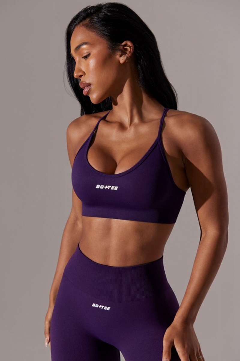 Purple Women\'s Bo And Tee Scoop Neck Multi Strap Sports Bra | 06941-NRYO