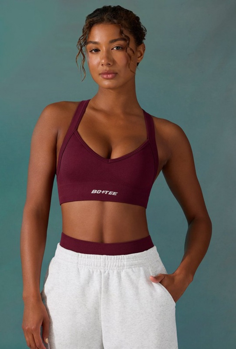 Purple Women's Bo And Tee Super Sculpt Seamless Cross Back Sports Bra | 91253-GBAT