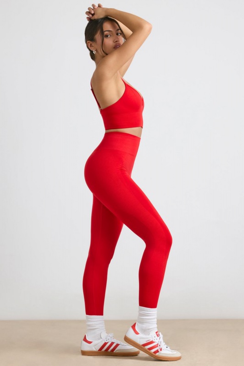 Red Women's Bo And Tee High-Waist Define Luxe Leggings | 68491-PZSJ