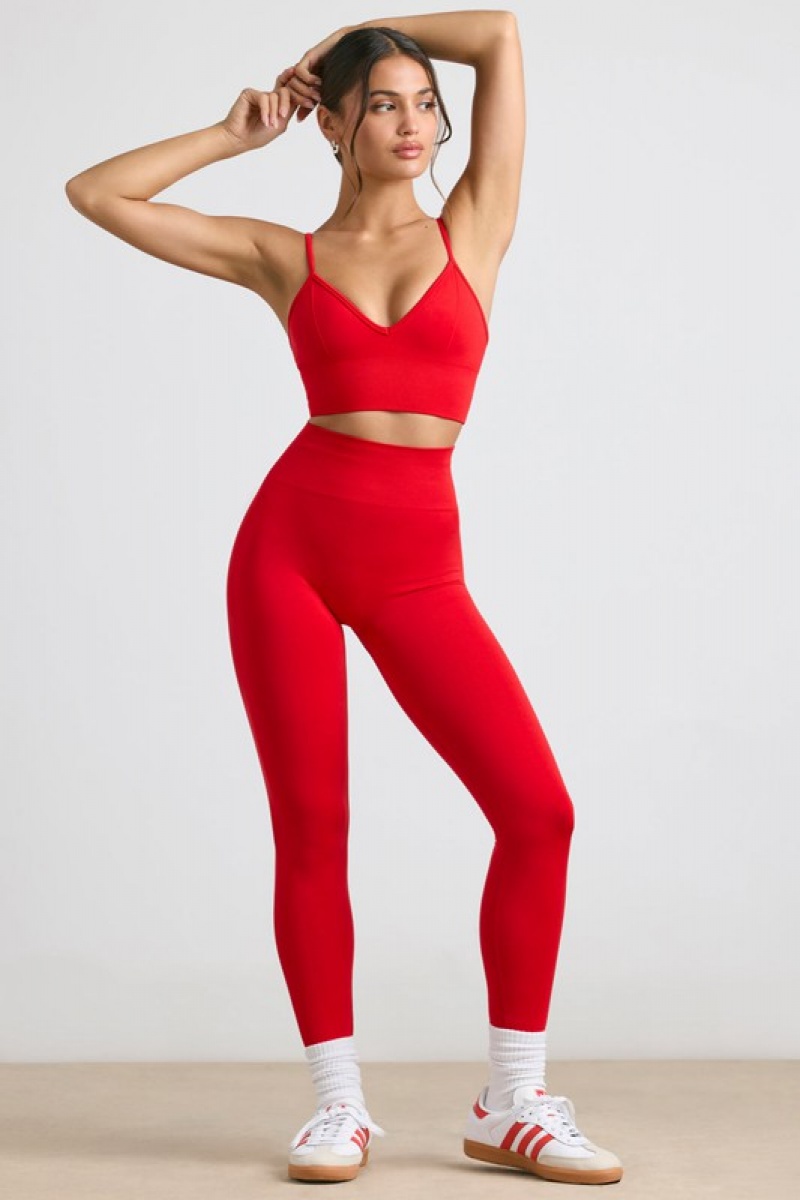 Red Women's Bo And Tee High-Waist Define Luxe Leggings | 68491-PZSJ