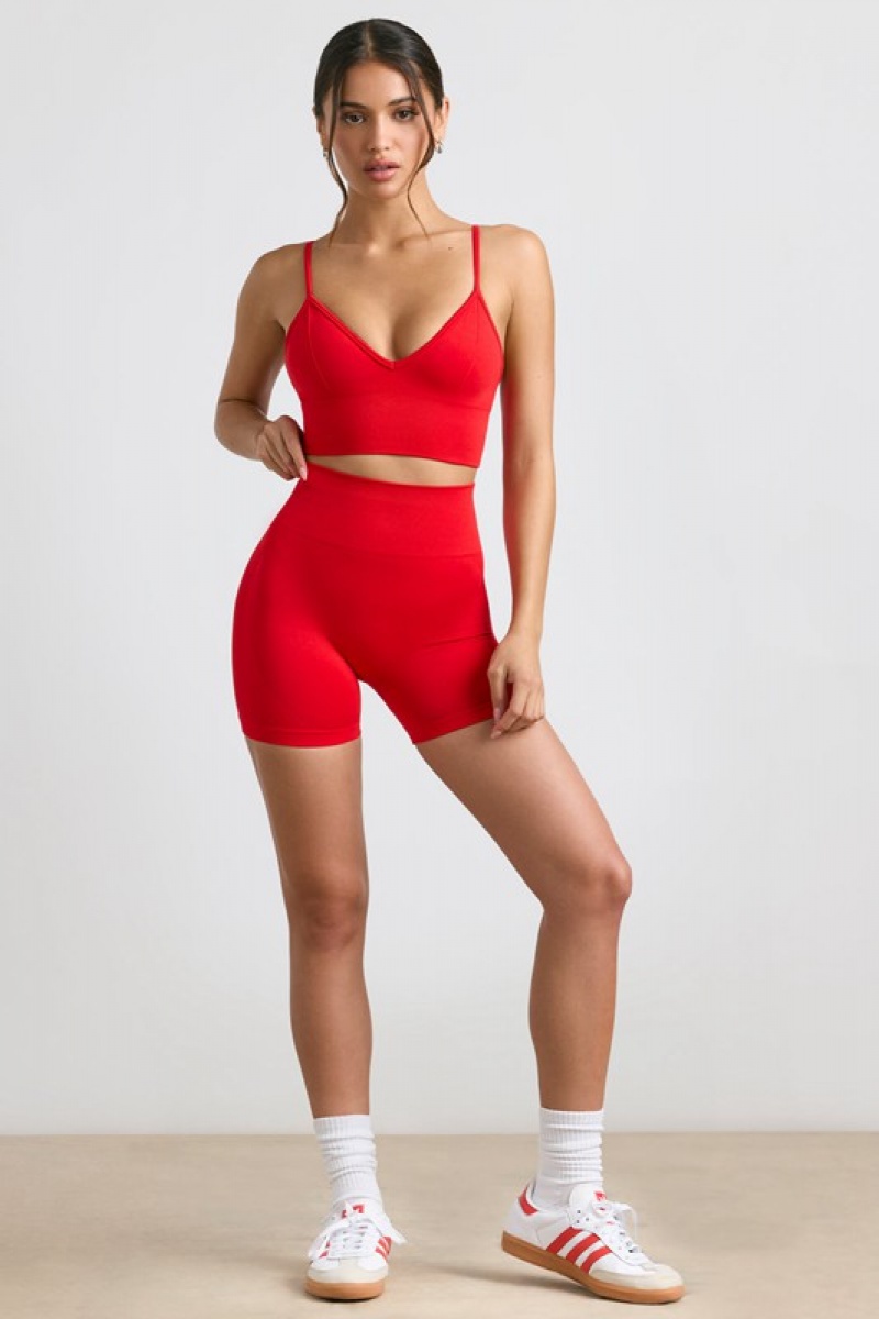 Red Women's Bo And Tee High-Waist Define Luxe Mini Shorts | 59148-HVOY