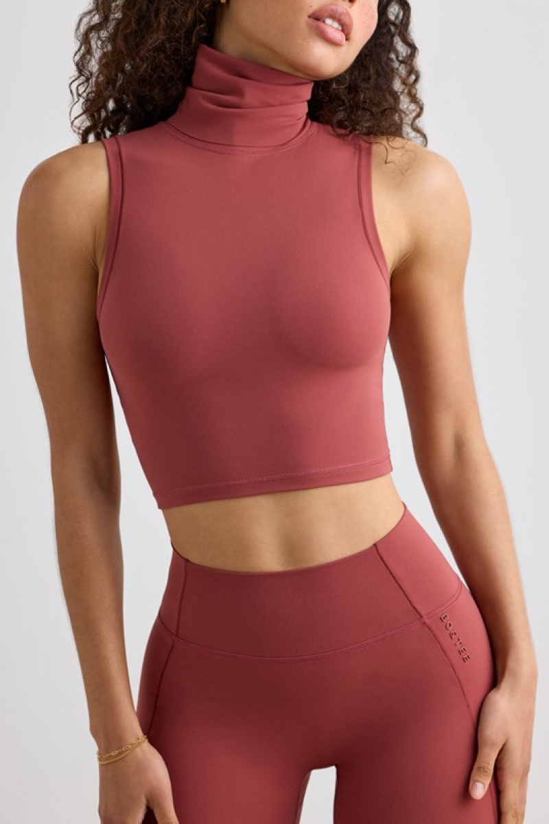 Red Women's Bo And Tee Soft Active Turtleneck Tank Top | 14358-YXIA