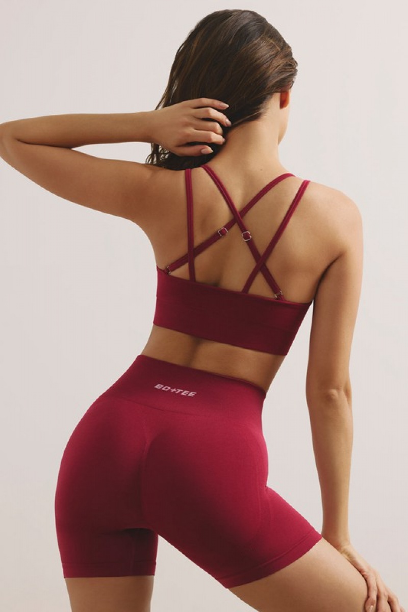 Red Women's Bo And Tee Strappy Define Luxe Sports Bra | 90752-HPCG