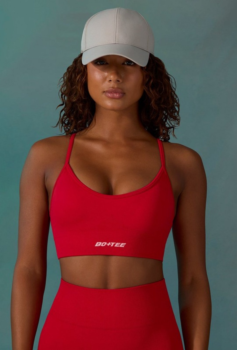 Red Women's Bo And Tee Super Sculpt Scoop Neck Sports Bra | 36740-XJQP