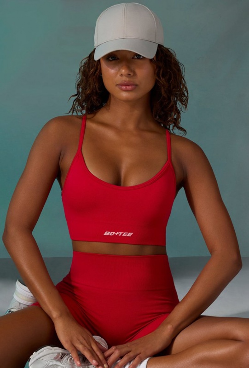 Red Women\'s Bo And Tee Super Sculpt Scoop Neck Sports Bra | 36740-XJQP