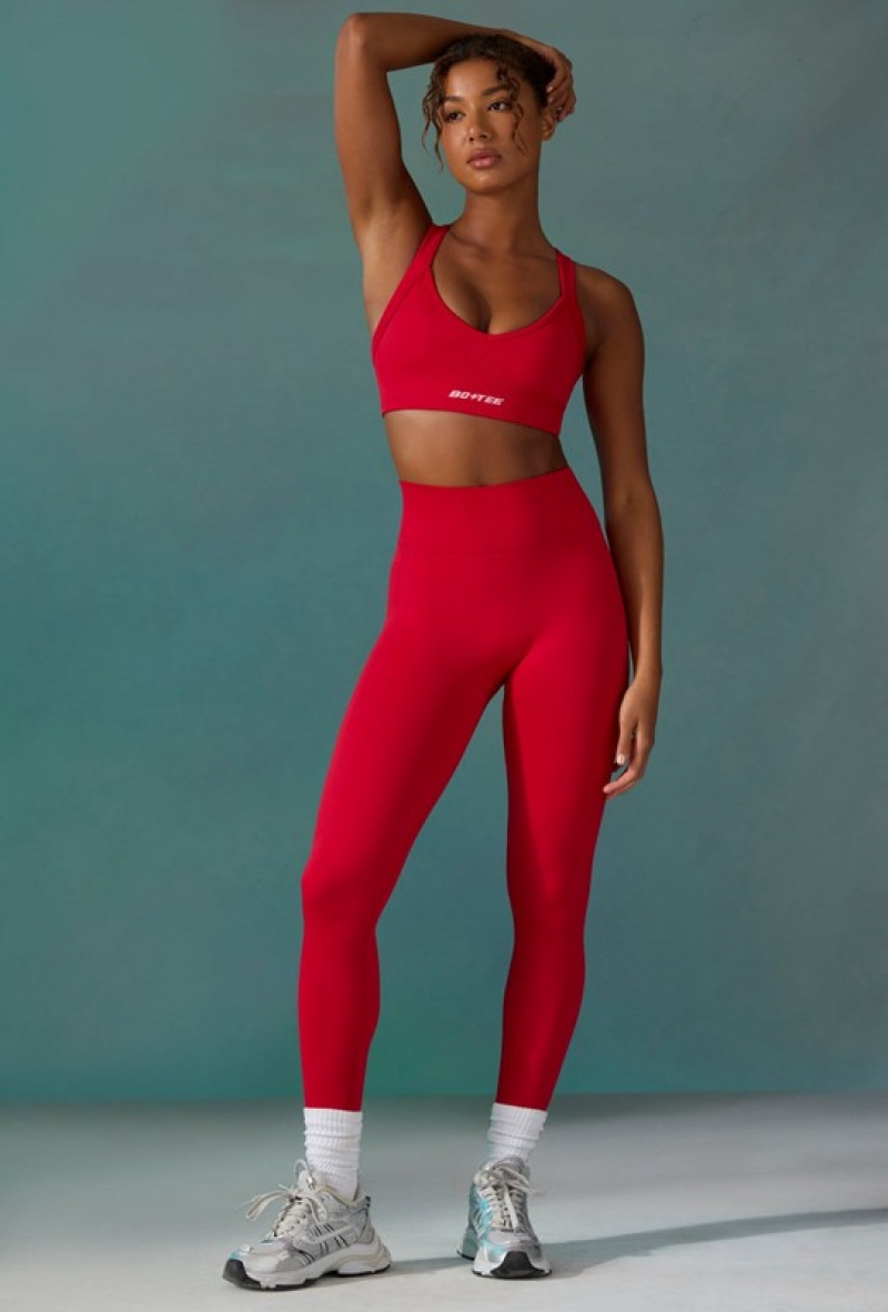 Red Women's Bo And Tee Super Sculpt Seamless Leggings | 65931-KGRJ