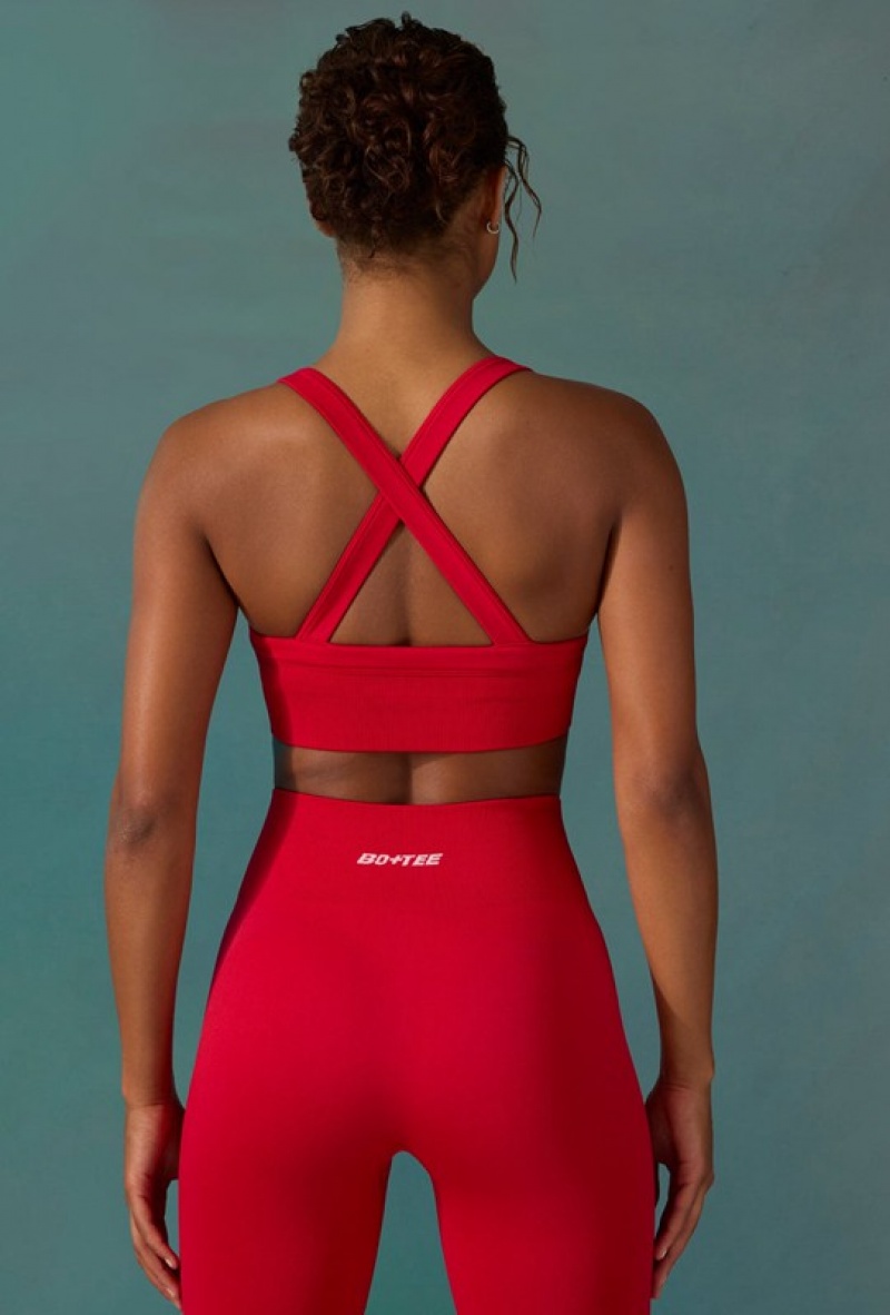 Red Women's Bo And Tee Super Sculpt Seamless Cross Back Sports Bra | 39254-BTGO