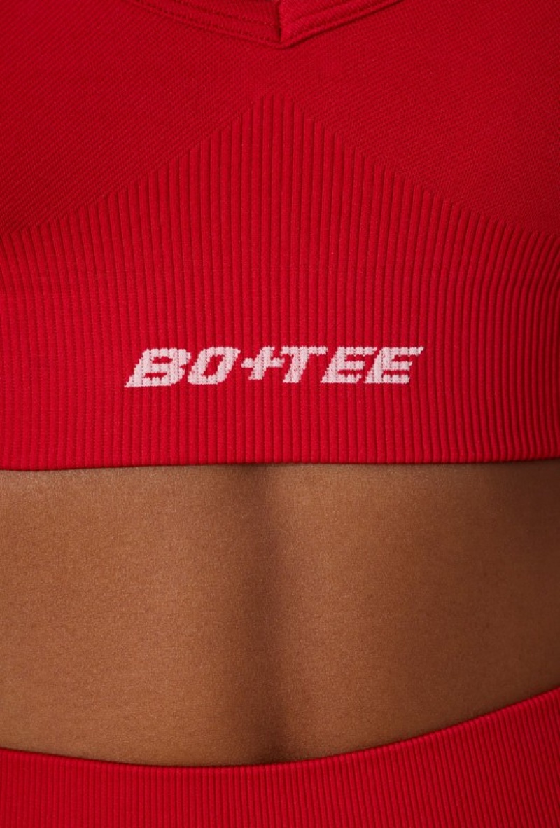 Red Women's Bo And Tee Super Sculpt Seamless Cross Back Sports Bra | 39254-BTGO