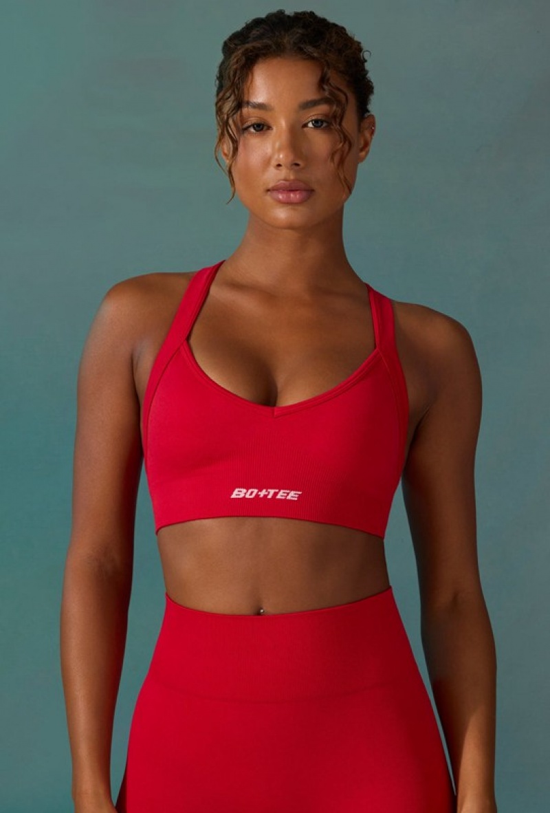 Red Women's Bo And Tee Super Sculpt Seamless Cross Back Sports Bra | 39254-BTGO