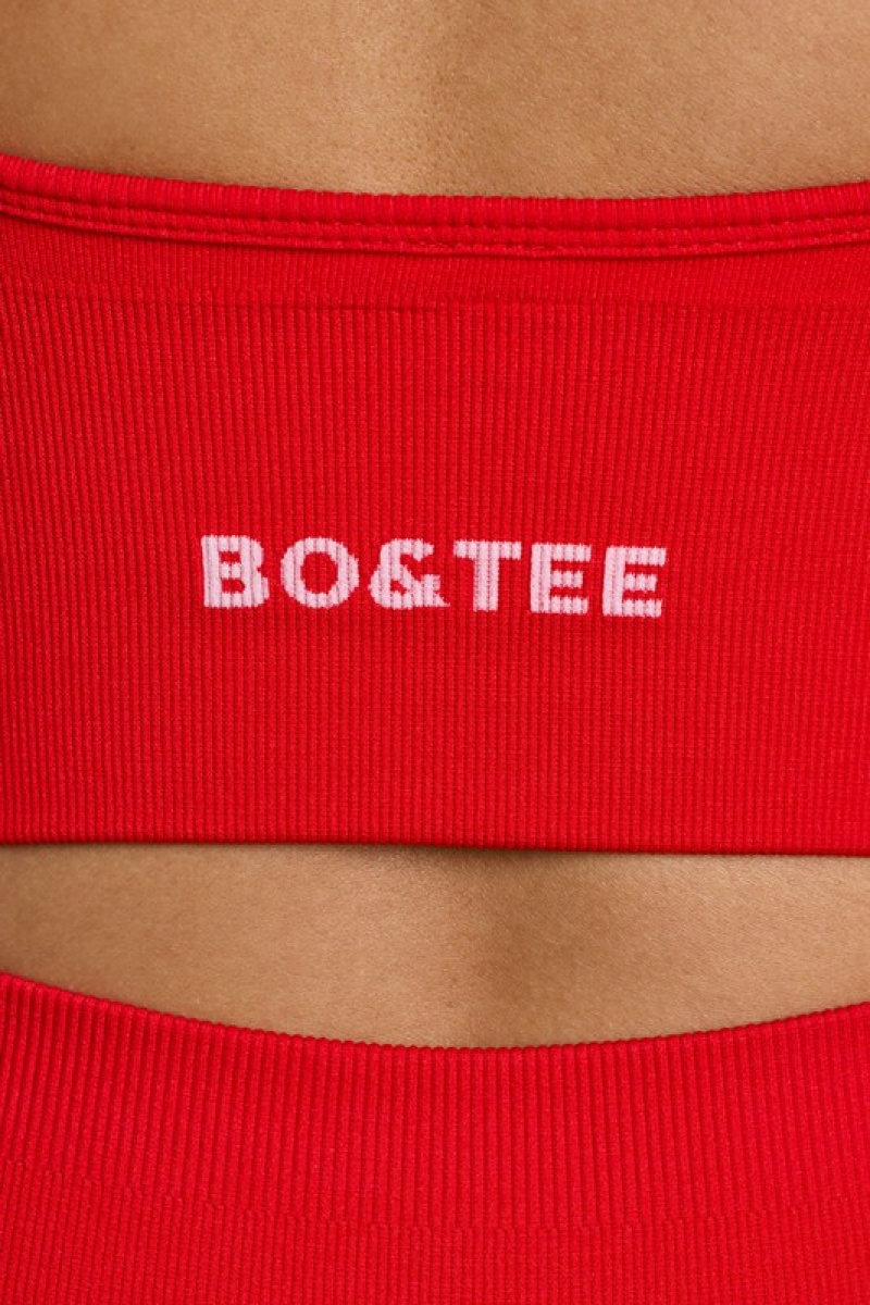 Red Women's Bo And Tee V-Neck Define Luxe Sports Bra | 67892-ZTWN