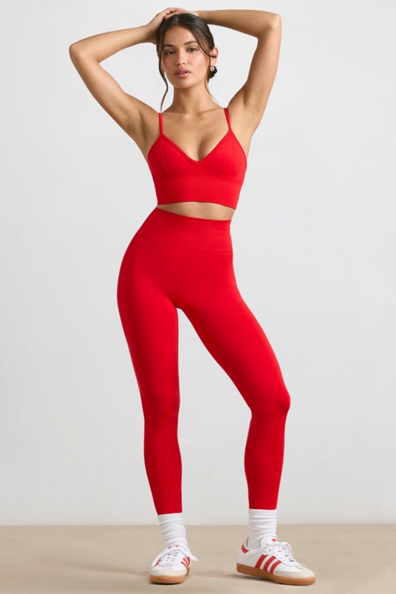 Red Women's Bo And Tee V-Neck Define Luxe Sports Bra | 67892-ZTWN