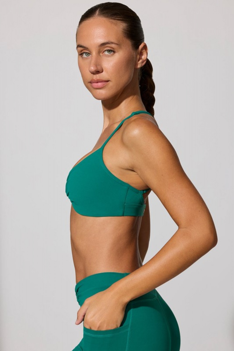 Turquoise Green Women's Bo And Tee Multiway Twist Front Sports Bra | 30576-CUNO