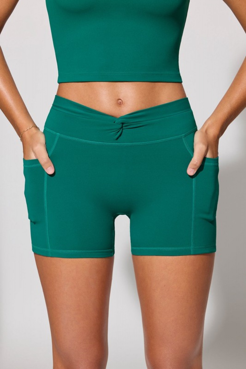 Turquoise Green Women's Bo And Tee Twist Waist Mini with Pockets Shorts | 45310-EXQN