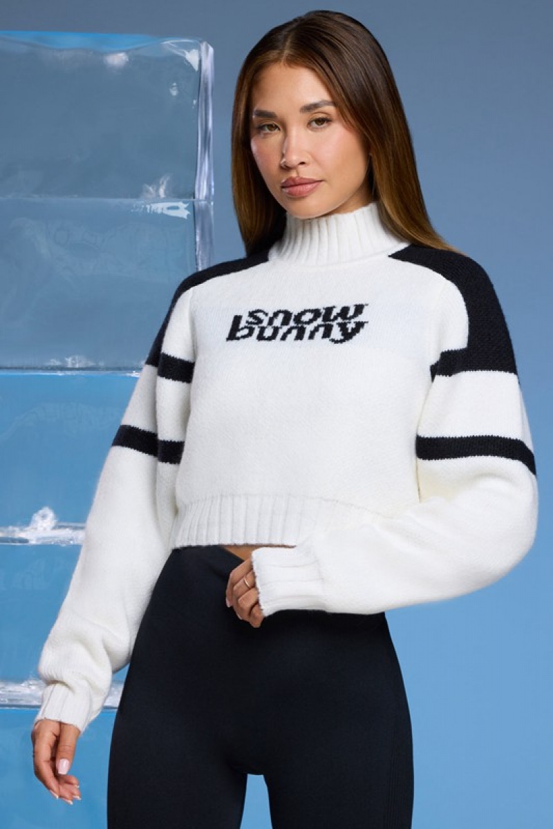 White Women's Bo And Tee Chunky Knit Cropped Jumper | 87320-LBZV