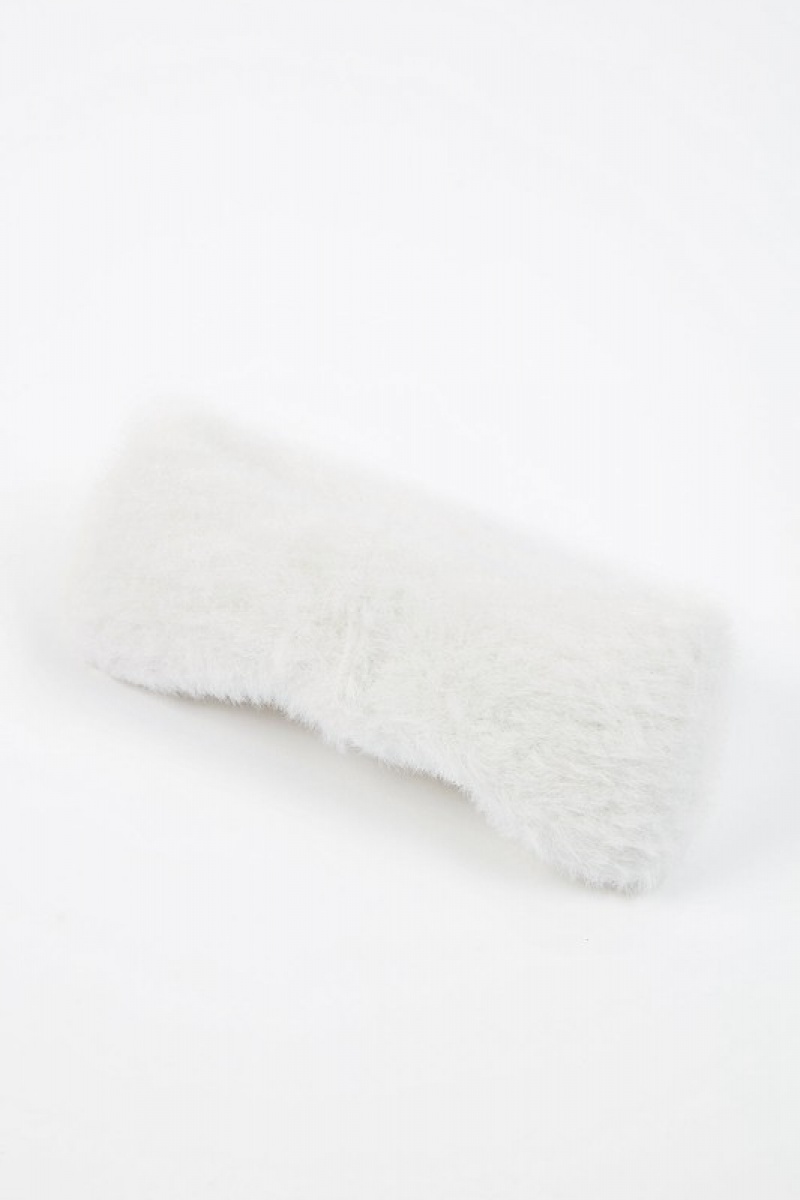 White Women's Bo And Tee Faux Fur Headband | 19586-QMED