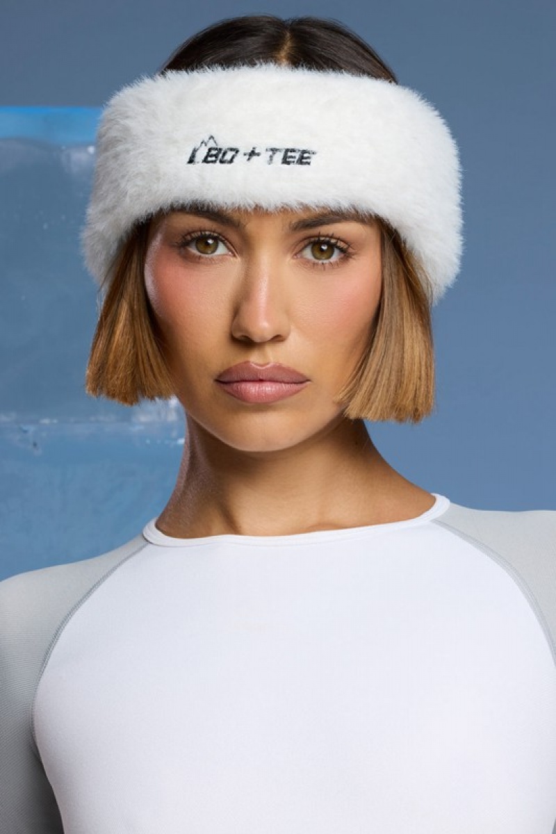 White Women's Bo And Tee Faux Fur Headband | 19586-QMED