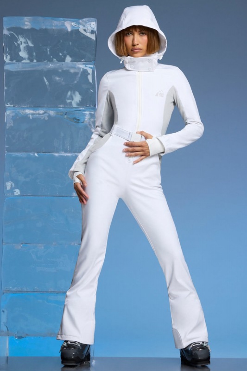 White Women's Bo And Tee Fleece Lined Ski Suit | 32096-CRTK