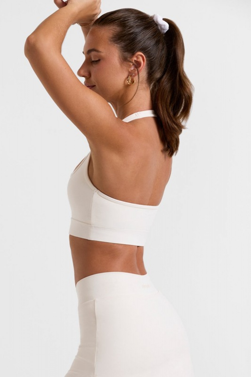 White Women's Bo And Tee Halterneck Crop Tops | 71645-XJAD