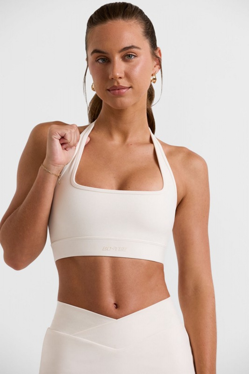 White Women's Bo And Tee Halterneck Crop Tops | 71645-XJAD