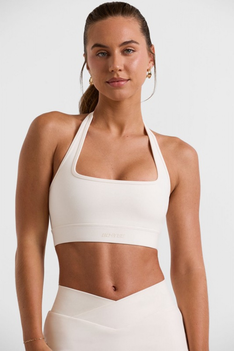 White Women's Bo And Tee Halterneck Crop Tops | 71645-XJAD