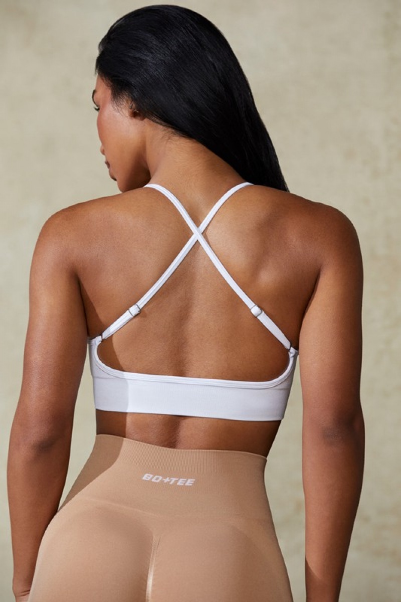 White Women's Bo And Tee Low Back Define Luxe Sports Bra | 24317-HYCL