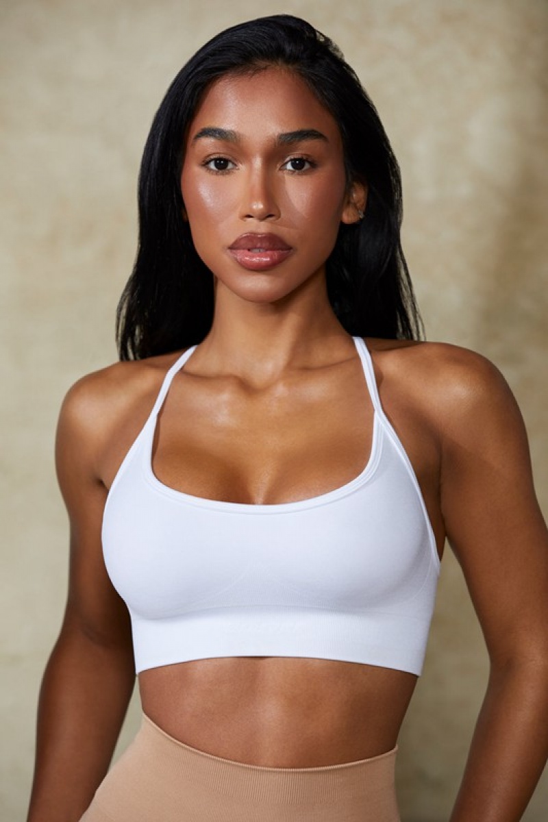 White Women's Bo And Tee Low Back Define Luxe Sports Bra | 24317-HYCL