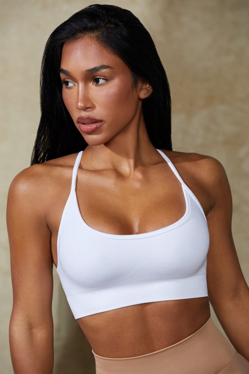 White Women's Bo And Tee Low Back Define Luxe Sports Bra | 24317-HYCL