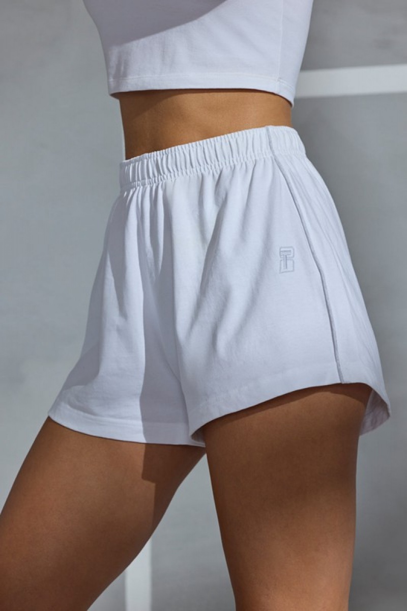 White Women's Bo And Tee Piped Detail Mini Sweat Shorts | 96350-KSLH