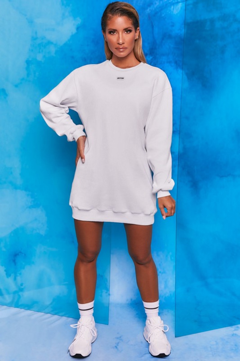 White Women's Bo And Tee Ribbed Longline Sweatshirts | 95863-TNBW