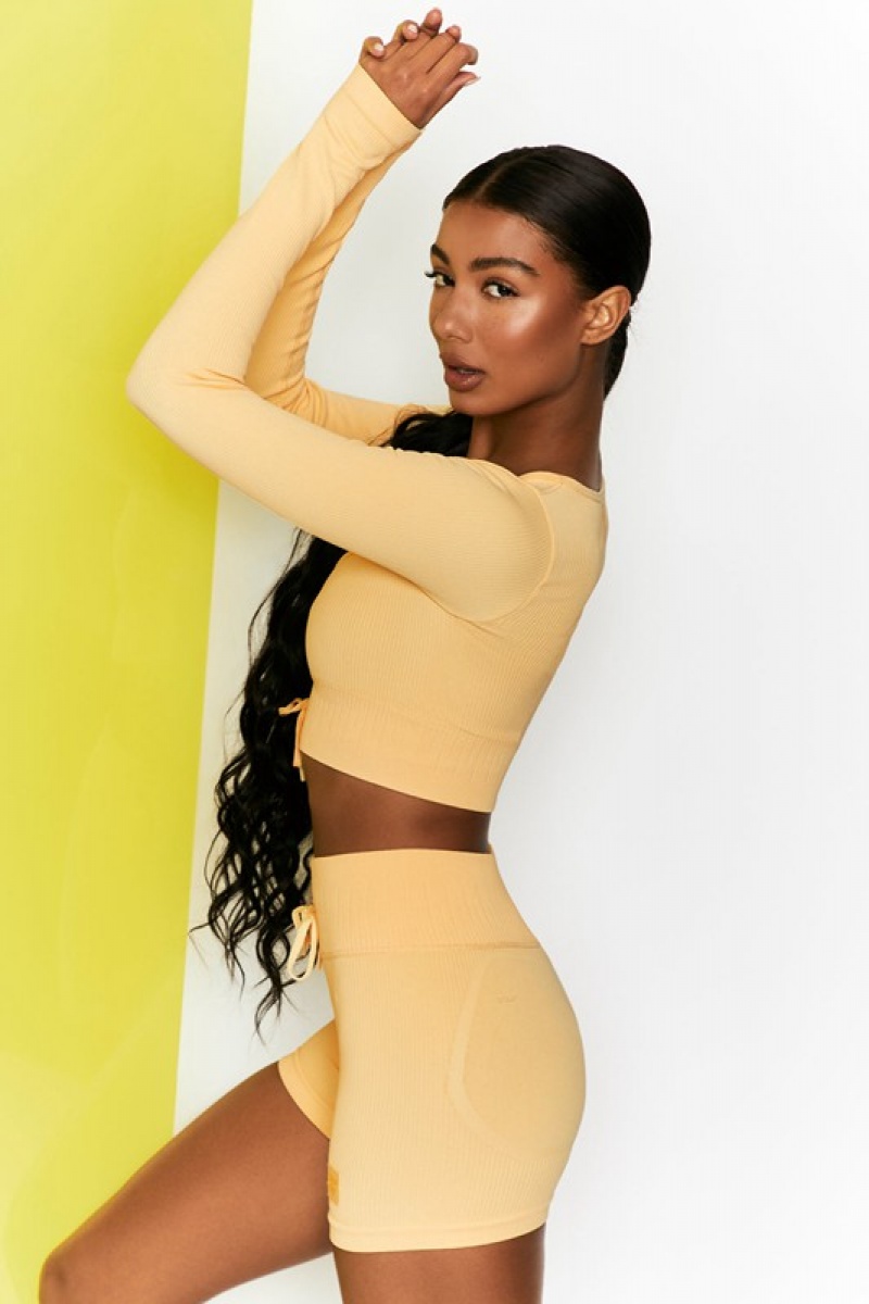 Yellow Women's Bo And Tee Ribbed Long Sleeve Crop Tops | 39264-HXET