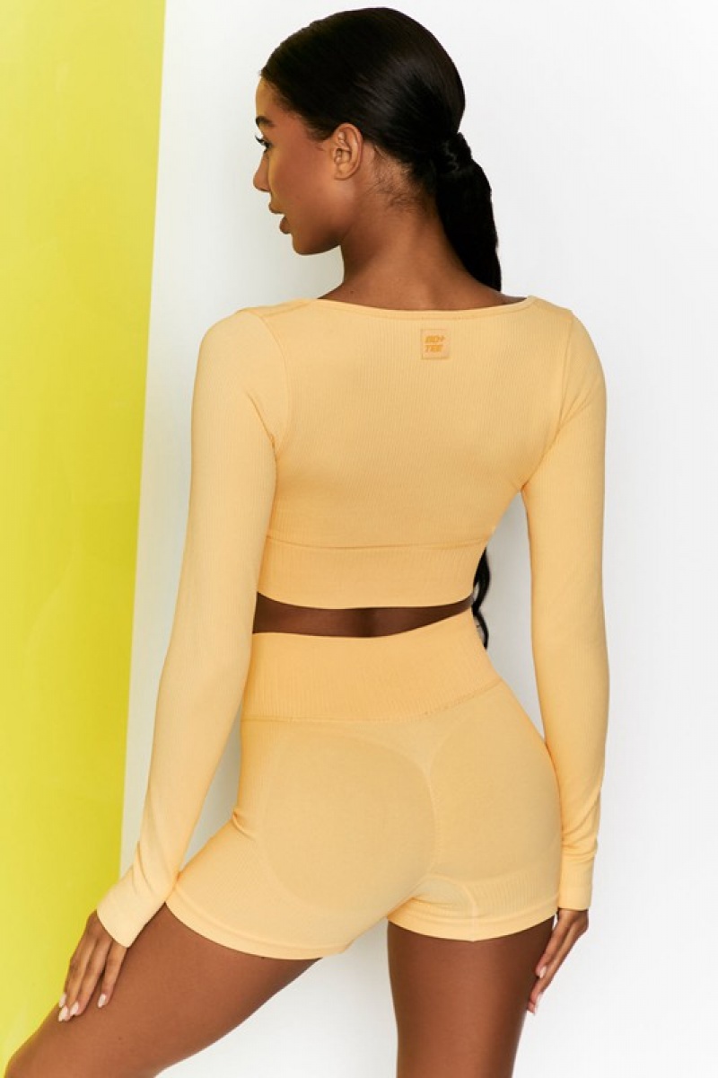 Yellow Women's Bo And Tee Ribbed Long Sleeve Crop Tops | 39264-HXET