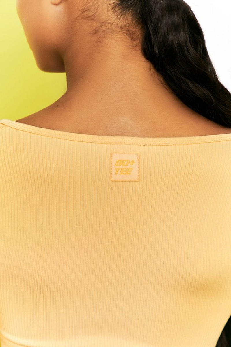 Yellow Women's Bo And Tee Ribbed Long Sleeve Crop Tops | 39264-HXET