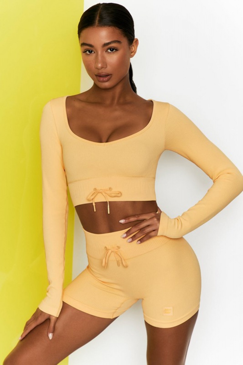 Yellow Women's Bo And Tee Ribbed Long Sleeve Crop Tops | 39264-HXET