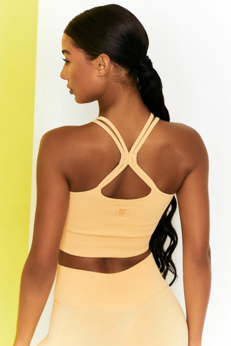 Yellow Women's Bo And Tee Ribbed Racer Crop Tops | 87091-CGXJ